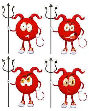 Set of Red Devil cartoon character with facial expression on white background Illustrazione stock
