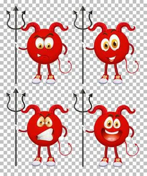 Set of Red Devil cartoon character with facial expression on grid background Stock Illustration