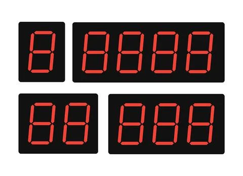 Set of Red Digital Numbers. Digital Alarm Clock or Timers. Vector Illustration. Illustrazione stock