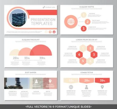 Set of red elements for multipurpose presentation template slides with graphs 스톡 일러스트