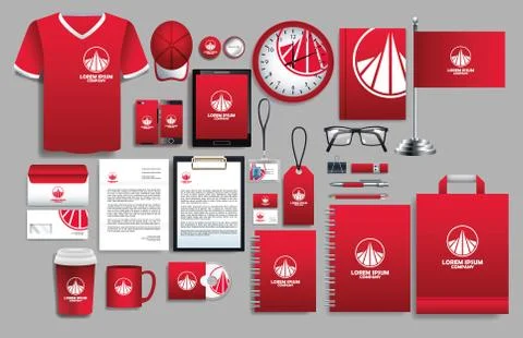 Set of red elements with stationery templates イラスト素材