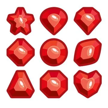 A set of red emblems of precious stones Stock Illustration