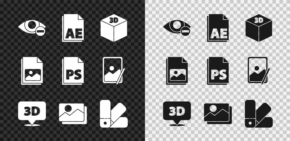 Set Red eye effect, AE file document, Isometric cube, Speech bubble with text 3D Stock Illustration