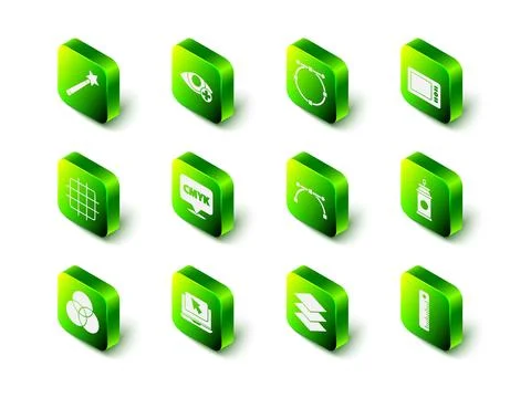 Set Red eye effect, Circle with Bezier curve, Graphic tablet, Paint spray c.. Stock Illustration