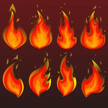 Set of red fire icons. Flames. Vector illustration Illustrazione stock