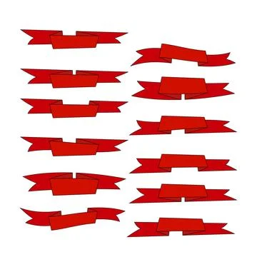 Set of red flat ribbons isolated on white background. Ribbon banner vector Stock Illustration