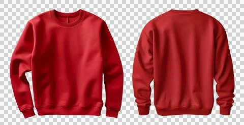 Set of red front and back view tee sweatshirt sweater long sleeve PNG Stock Illustration