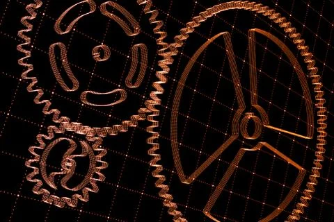 Set of red gears and cogs on virtual screen Stock Illustration
