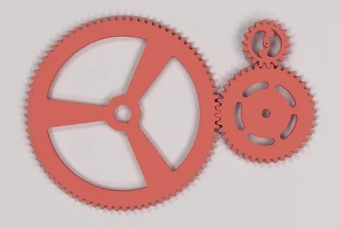 Set of red gears and cogs on white background Stock Illustration