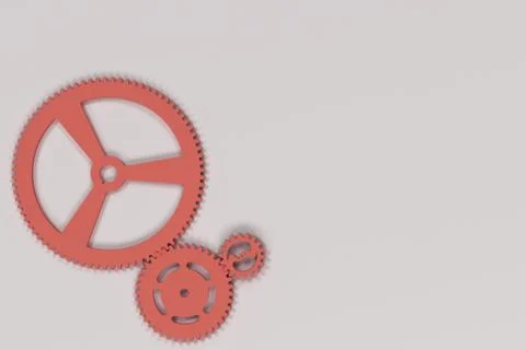 Set of red gears and cogs on white background Stock Illustration