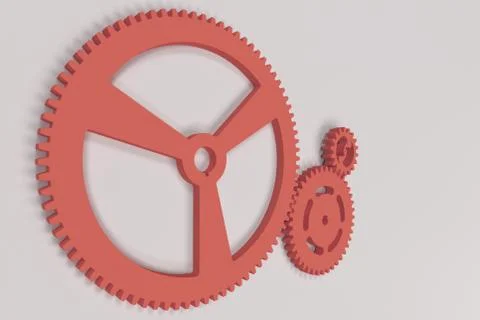 Set of red gears and cogs on white background Stock Illustration