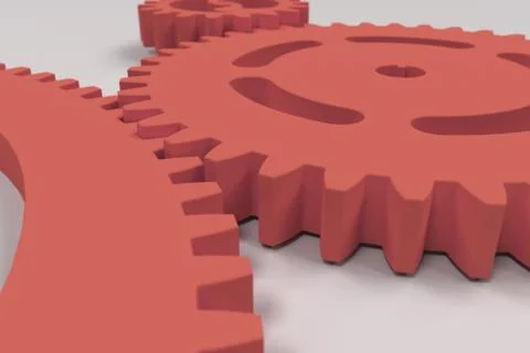 Set of red gears and cogs on white background Stock Illustration