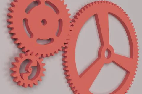 Set of red gears and cogs on white background Stock Illustration