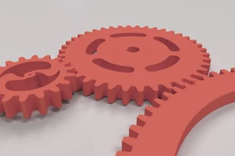 Set of red gears and cogs on white background Stock Illustration