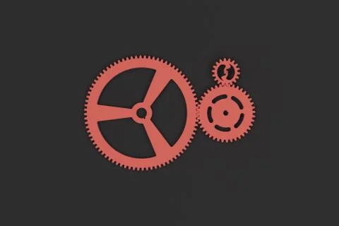 Set of red gears and cogs on black background Stock Illustration