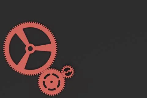 Set of red gears and cogs on black background Stock Illustration