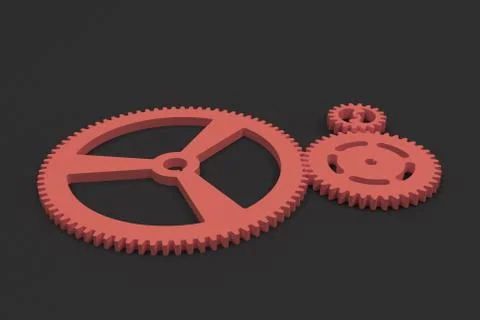 Set of red gears and cogs on black background Stock Illustration