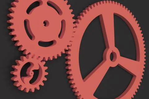 Set of red gears and cogs on black background Stock Illustration