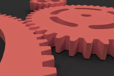 Set of red gears and cogs on black background Stock Illustration