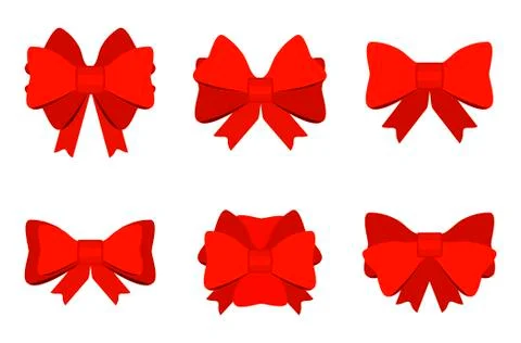 Set of red gift bows with ribbons for decorating gifts, surprises for holidays Stock Illustration