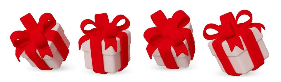 Set red gift boxes with shiny red ribbons and bows. Stock Illustration