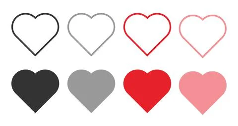 Set of red, gray and black hearts on a white background. Vector illustration. Stock Illustration
