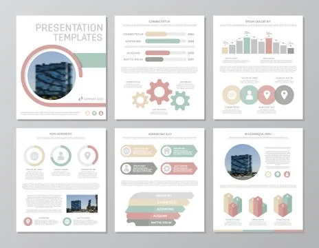 Set of red, gray and green elements for multipurpose a4 presentation template イラスト素材