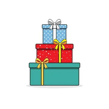 Set of red, green and blue gift box with bow and ribbon on white isolated b.. Stock Illustration