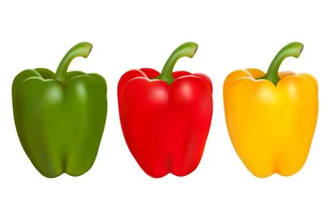 Set of red, green and yellow peppers, vector realistic illustration Stock Illustration