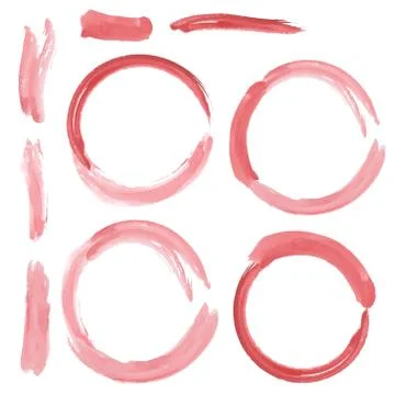 Set of red grunge circle brush strokes. watercolor. vector Stock Illustration
