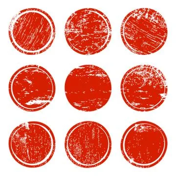 Set of red grunge texture circles 스톡 일러스트
