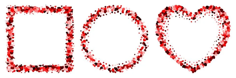A set of red heart frames with space for text. Frames of different shapes s.. Stockillustratie