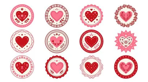 Set of red heart icons in a circular pattern Stockillustratie