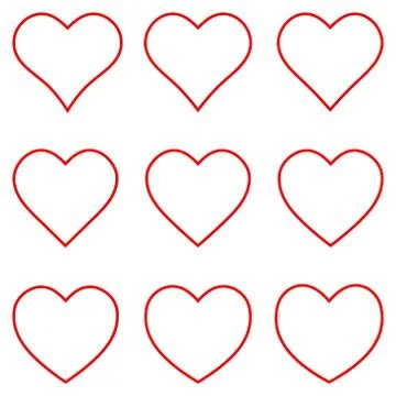Set red heart shape outline stroke icon vector set heart shape stroke outline Stock Illustration