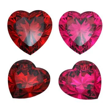 Set of red heart shaped ruby and garnet Stock Photos