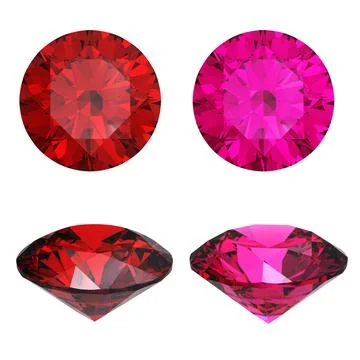 Set of red heart shaped ruby and garnet Stock Photos