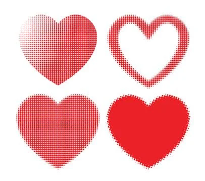 Set of Red hearts with halftone effect isolated 库存插图