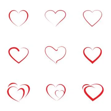 Set of red hearts icon with different outline hearts, vector illustration. De Stock Illustration