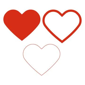 Set of red hearts in three different styles Illustrazione stock