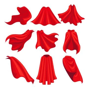Set of red hero cape collection, power man cloak, red superhero cloak hero .. 库存插图