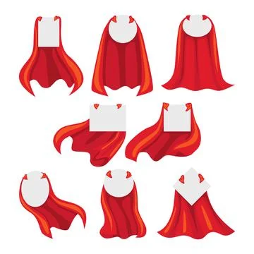 Set of Red hero cape label collection, white empty badges with super hero, .. Stock-Illustration