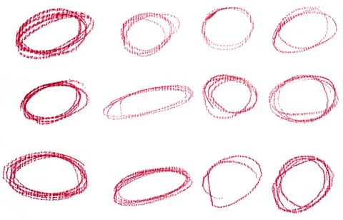 Set of red highlight circles on white background cut out design elements Stock Photos
