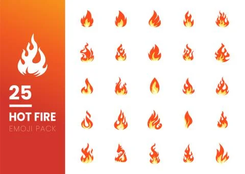 Set of Red hot fire flame emoji heat or spicy food symbol flat vector icon is Stock Illustration