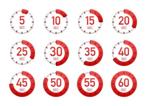 Set of red kitchen timers with various time intervals vector illustration for Stockillustratie