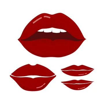 A set of red lips of different shapes in a flat style. For websites, sketches Stock Illustration