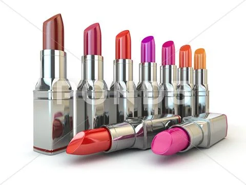 Set of red lipsticks on white isolatd background Stock Illustration