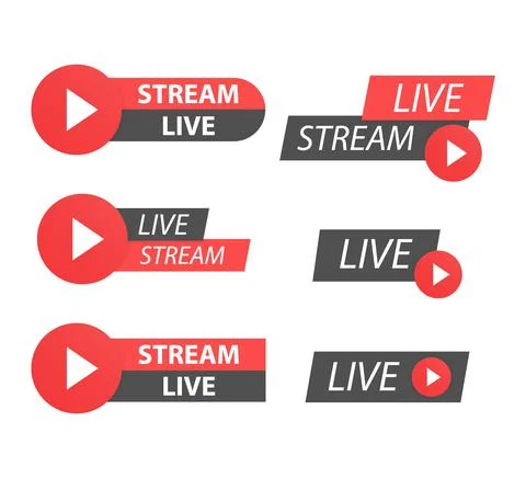 Set of red live streaming icons. Red symbols and buttons of live streaming. S Stock Illustration