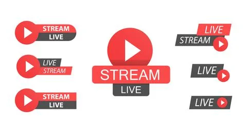 Set of red live streaming icons. Red symbols and buttons of live streaming. S Stock Illustration