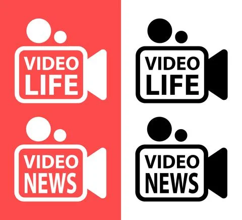 Set of red live streaming icons. Red symbols and buttons of live streaming. S Stock Illustration