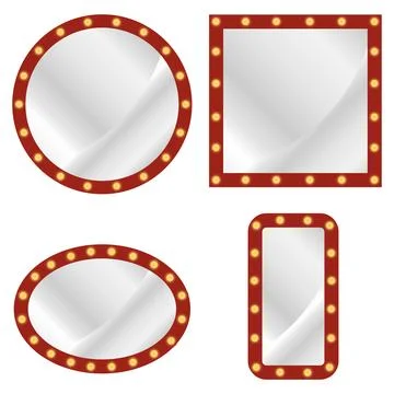 Set of red makeup vanity mirrors with light bulbs flat vector illustration 库存插图